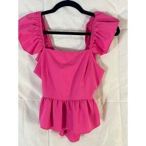 Droimp Pink Ruffle Square Neck Peplum Tie Back Tank Top Women XS